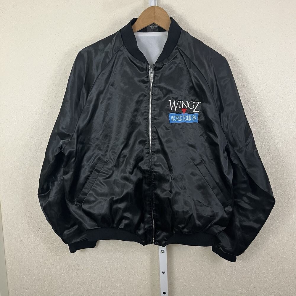 Vintage WINGZ World Tour ’89 Satin Bomber Jacket USA Large Black